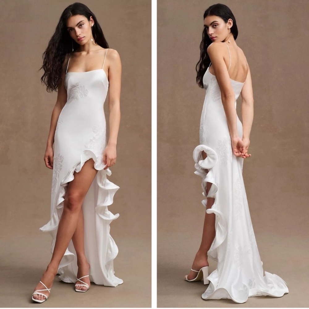 RONNY KOBO Anthropologie Valencia Flounce Hem High Low Dress NEW Size 10 White